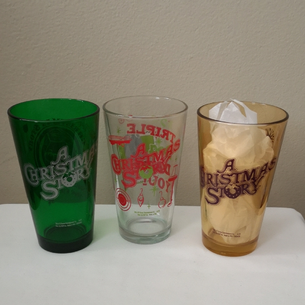 Set Of Three Vintage A Christmas Story Beer Pint Glasses In Excellent Condition
